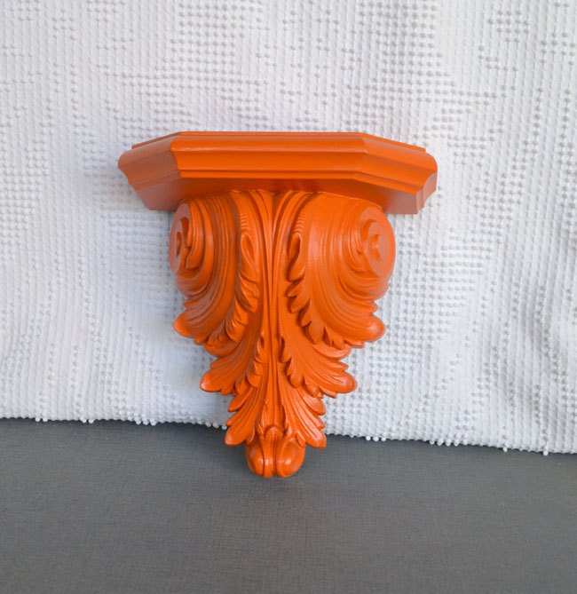Ornate Orange Shelf Upcycled Vintage Resin Shelf Mid Century Modern Tradtional Kitschy Decor