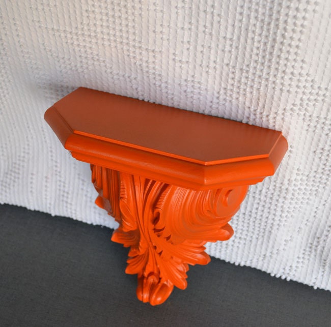 Ornate Orange Shelf Upcycled Vintage Resin Shelf Mid Century Modern Tradtional Kitschy Decor