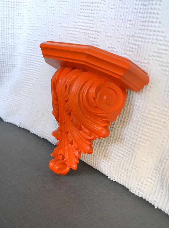 Ornate Orange Shelf Upcycled Vintage Resin Shelf Mid Century Modern Tradtional Kitschy Decor