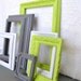 Lime Green, Grey White Ornate Frames Set of 6 - Upcycled Frames Modern  Bedroom Decor