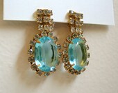 Glam Rhinestone Blue Drop Clip Earrings