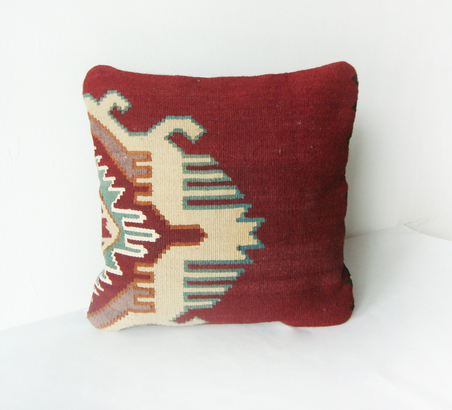 Kilim Rustic modern Bohemian throw pillow Antique geometric Hand Woven Pillow Cover wool vintage handwoven turkish kilim pillow case 16x16