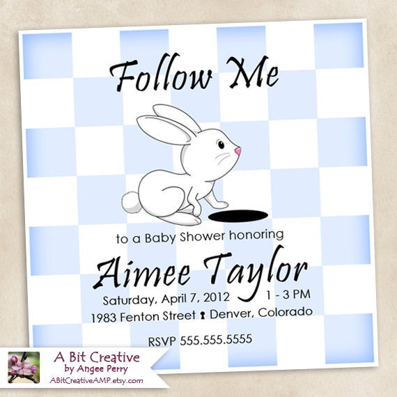Graphic Design - Alice in Wonderland Baby Shower Invitation - white rabbit - Girl - Boy - DIY Printable