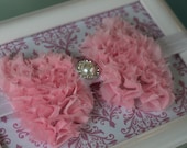 Baby Headband-Newborn Headband-Toddler-Infant-Photo Prop- Easter Headband- Pink Chiffon Headband on White Elastic