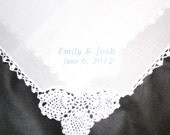 Bride and Groom Names and Date Wedding Handkerchief Embroidered Gift - Something Blue - Wedding Favor