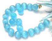 6mm Cats Eye Glass Beads Round Turquoise 27 Pack