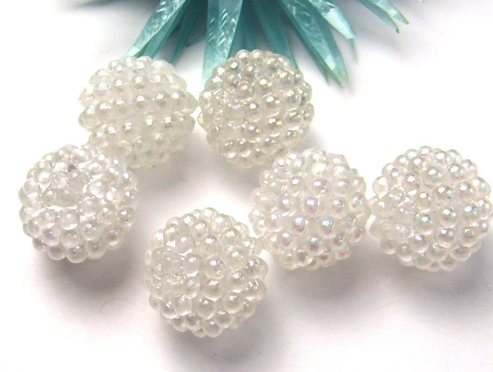 15mm Lucite Bubble Beads Clear White AB Finish 6 Pack