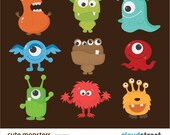 buy 2 get 1 free Cute Monsters Clipart for Personal and Commercial Use ( cute monster clip art ) INSTANT DOWNLOAD