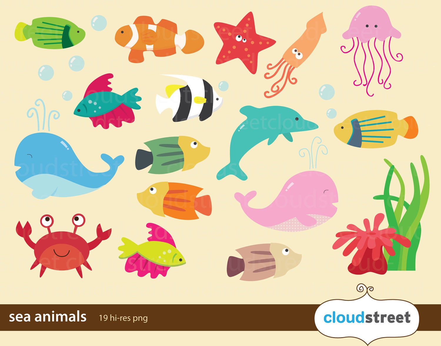 buy 2 get 1 free sea animal clip art for personal and commercial use ( ocean animal clipart ) INSTANT DOWNLOAD