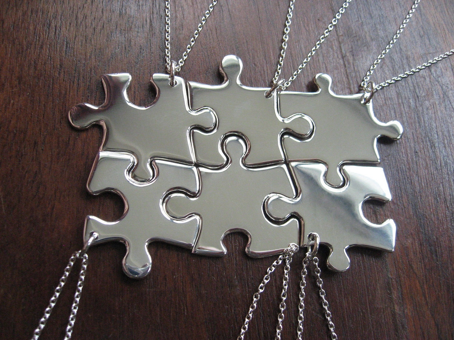 6 Puzzle Piece Pendant Necklaces Argentium Silver
