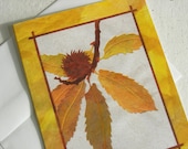 Thanksgiving Card CHESTNUT LEAF Autumn Harvest Card Golden Woodland Collage Art Card