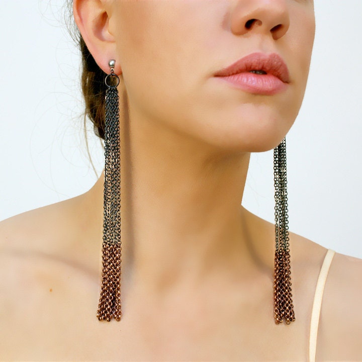 long chain earrings with copper fringe // GORGET aka the tassel earrings