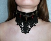 Steampunk Gothic choker black velvet neckband collar lace  brass chain padlock and key goth renaissance womens jewelry clothing accessories