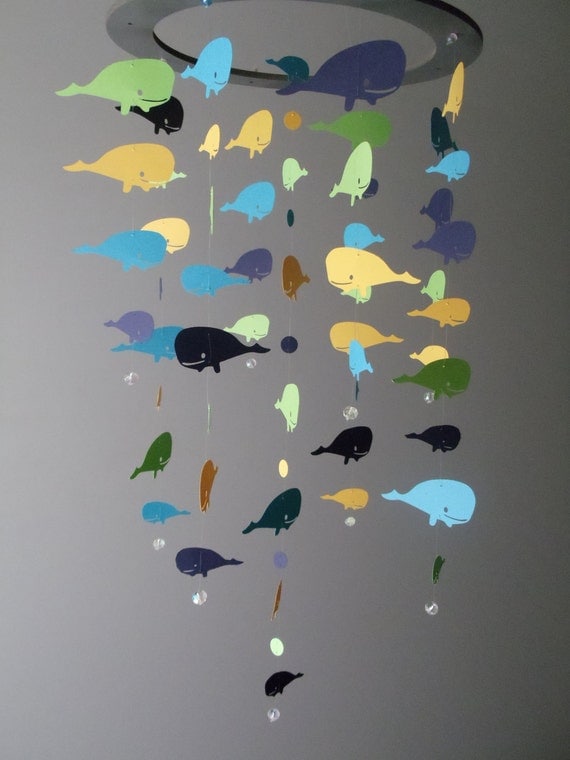 Whale Mobile - Blue, Yellow, Navy and Green