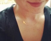 Dainty 14k Gold Filled Sideways Cross Necklace - All 14k Gold Filled - Everyday Jewelry