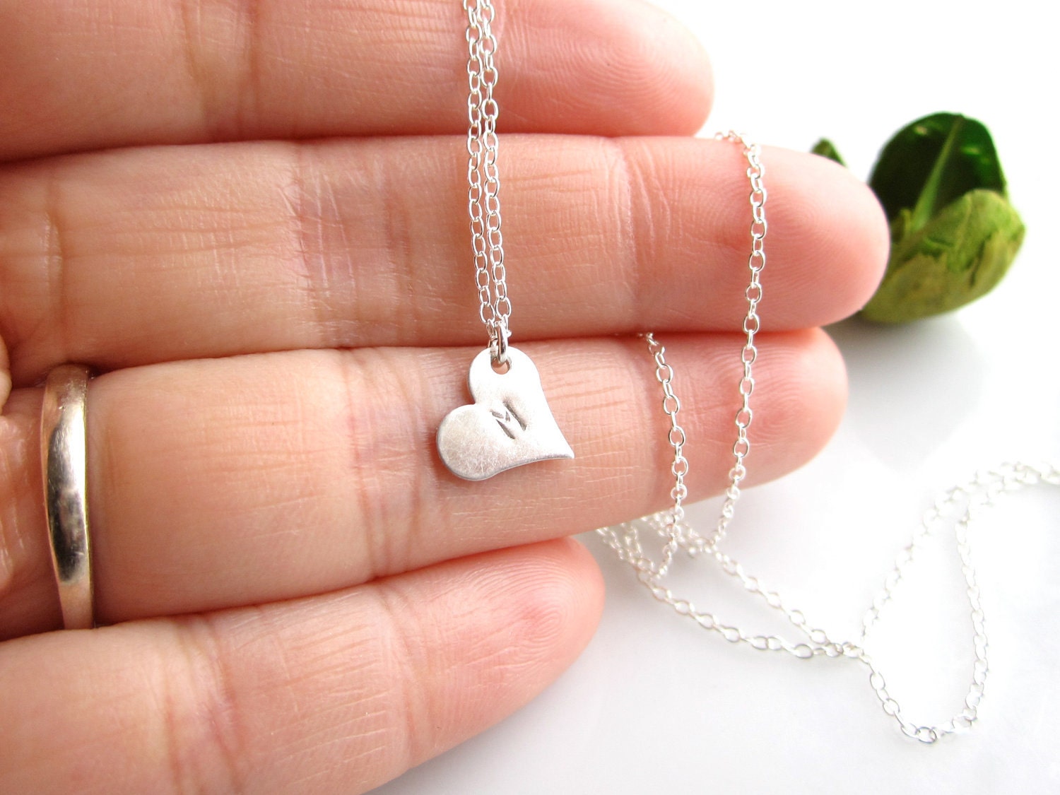 Graduation Gift - Sterling Silver Petite Heart Initial Necklace  - All Sterling Silver - Personalized Gift, Everyday Jewelry