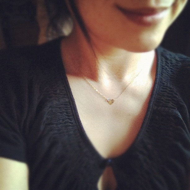 Tiny 9K Gold Heart Initial Necklace - Everyday Jewelry - Personalization Gift
