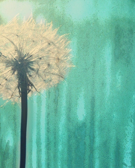 Dandelion Art Print - Aqua Green Nursery Childrens Room Home Decor Wall Flower Floral Surreal Photography