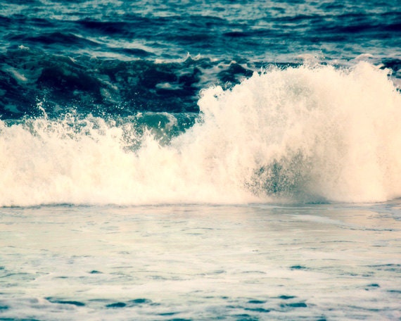 Beach Wave Art Print - Dark Blue Pink Soft Beach House Wall Art Home Decor Ocean Coastal Photography