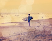 Surfing Bokeh Art Print - Yellow Pink Surf Beach House Dog Home Decor Wall Art Photo
