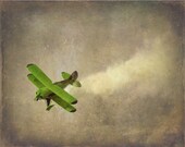 Vintage Airplane Art Print - Nursery Biplane Green Gray Military Flying Aviation Boy Room Children Plane Home Decor Wall Art Photogragh