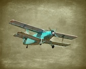 Vintage Airplane Art Print - Aqua Gray Neutral Sepia Nursery Biplane Boy Room Wall Art Plane Home Decor Aviation Flying Photograph