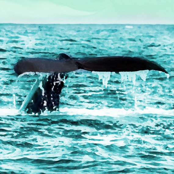 Whale Art Print - Aqua Black Beach Ocean Nursery Children Kid Room Wall Art Photograph
