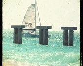 Sailboat TTV Art Print - Aqua White Nautical Beach Wall Art Home Decor Photograph
