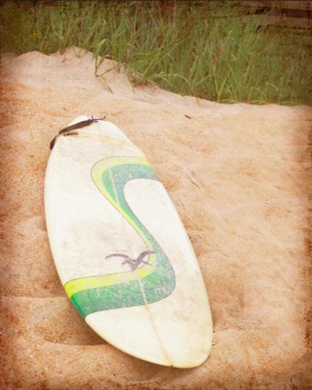 Retro Surf Beach Art Print - Surfboard White Sand Surfing Ocean Beach House Wall Art Home Decor Photograph