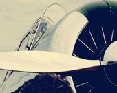 Antique Airplane Propeller Print - Nursery Childrens Room Aviation Flying Home Decor Black White Silver Photo