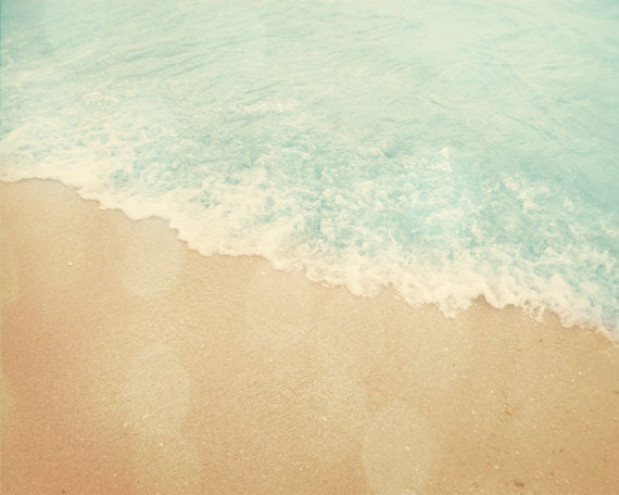 Beach Shore Art Print - Soft Pastel Dreamy Spring Summer Aqua Sand Bokeh Ocean Beach House Home Decor Wall Art Nursery Childrens Room Photo
