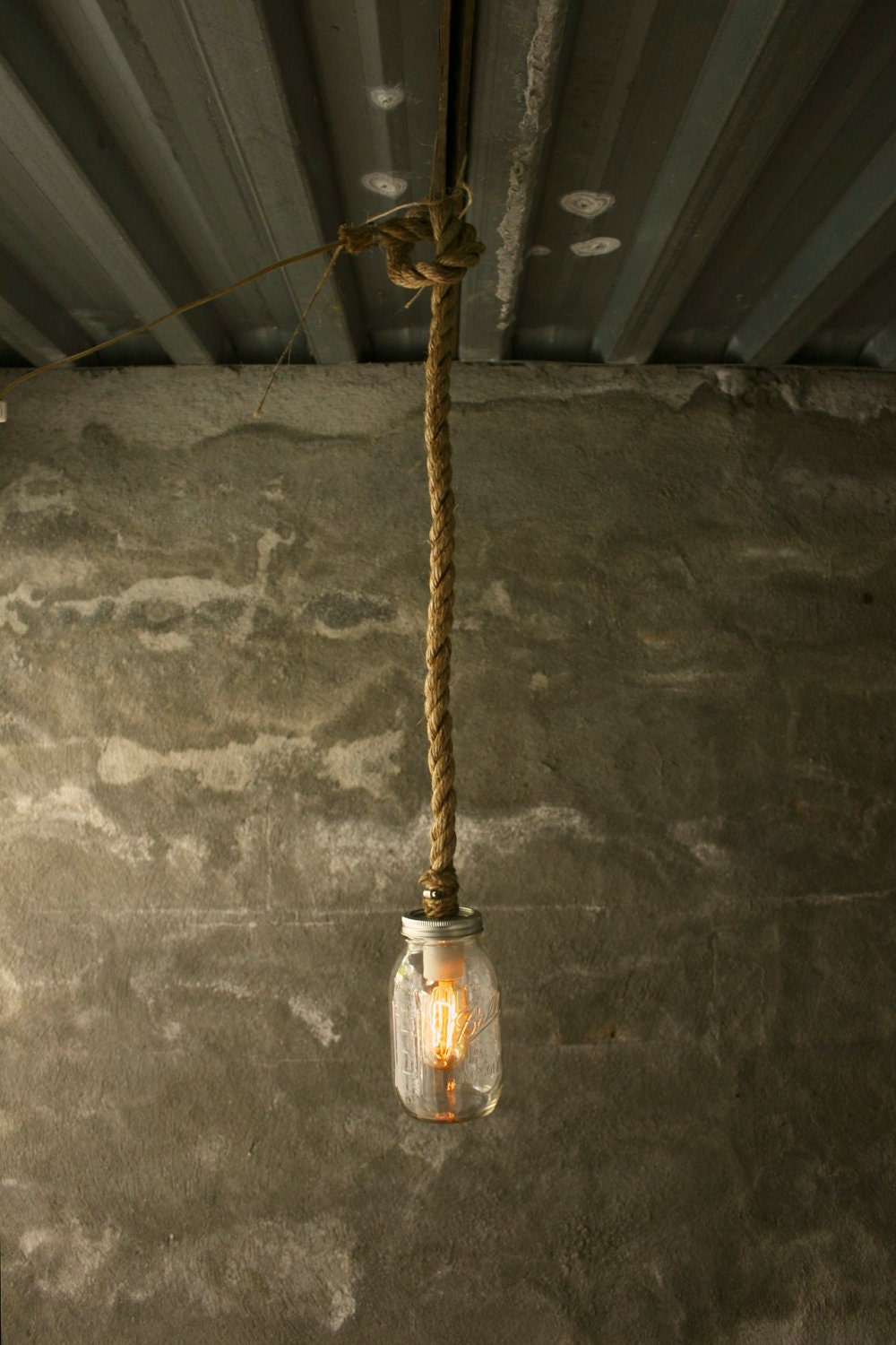 Mason Jar Lighting Hanging Lamp Shabby Chic Lighting Mason Jar Lamp Hanging Light - Vintage Industrial Rope Design