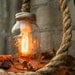 Mason Jar Lighting Rustic Wedding Decor Glass Lighting Shabby Chic Lighting Night Light or Desk Lamp - Vintage Industrial Rope Design