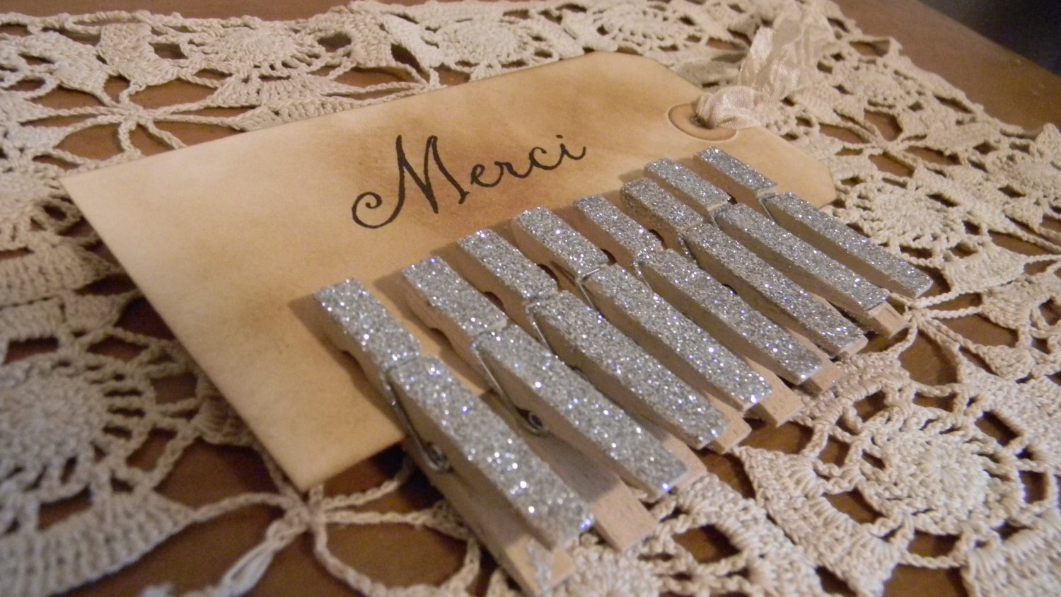 Merci Tag Set Of 8 Glitter Mini Clothes Pins