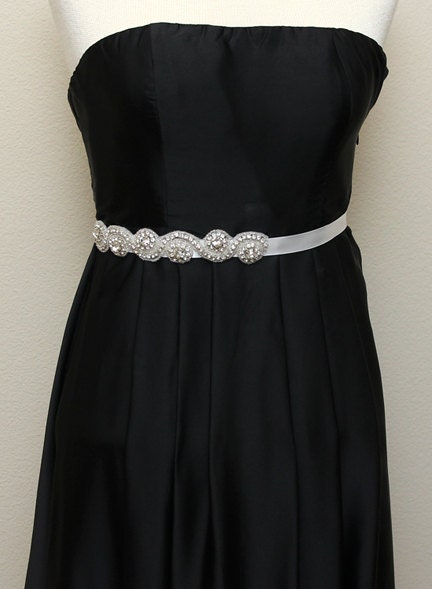 Crystal rhinestone beaded bridal sash, jeweled sash, bridesmaid sashes with ribbon tie back