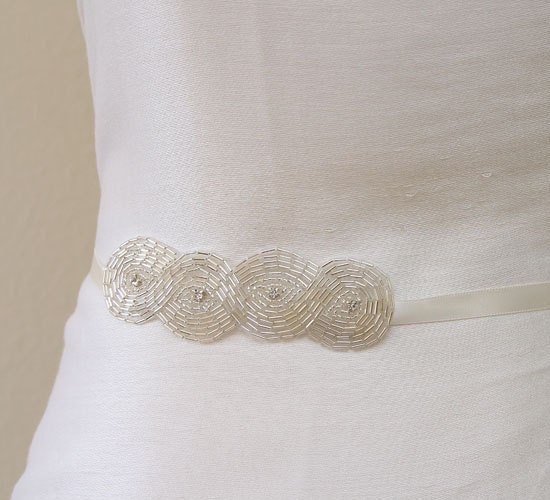 Clear beaded bridal sash, satin tie back sash, bridesmaids sashes