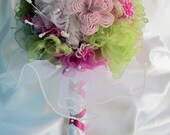 Princess Collection: Bridal Bouquet FRENCH BEADED Roses and ORGANZA Peonies
