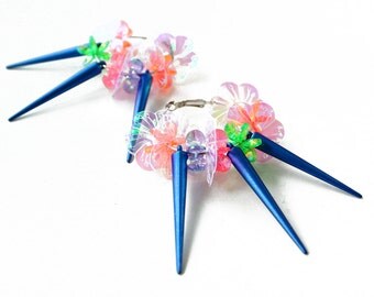 Tingtings, neon earrings, studs spikes, hoop chunky earring, tribal mermaid style, OOAK