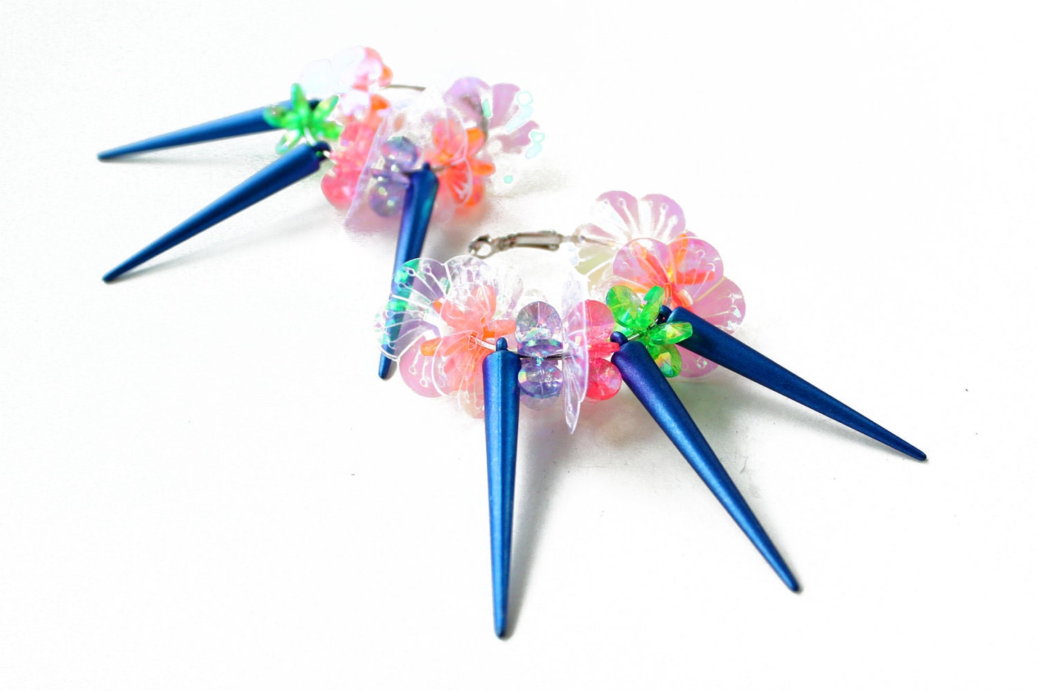 Tingtings, neon earrings, studs spikes, hoop chunky earring, tribal mermaid style, OOAK