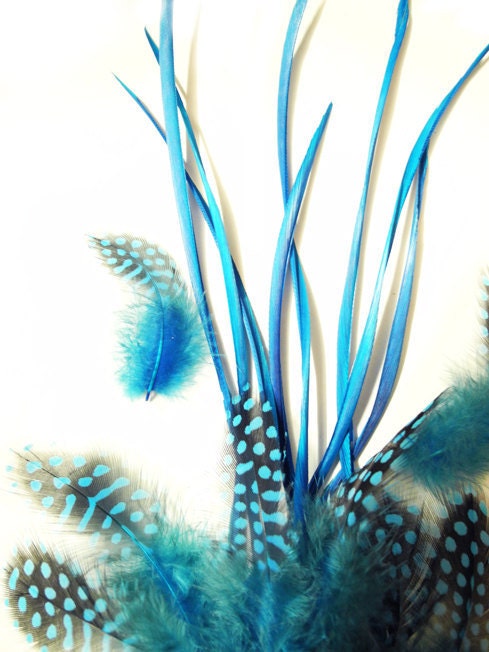 Blue Loose goose (12 pieces) and Blue Guinea (12 piece) feather craft material for hats, headdresses, hair clips and headbands