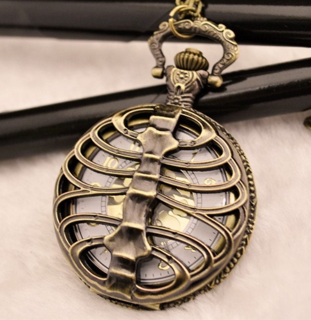 FREE SHIPPING-Steampunk Skeleton  Pocket Watch Pendant 264-119