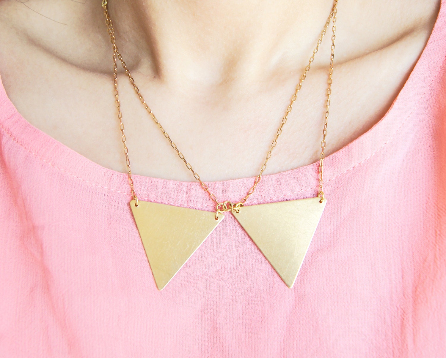 Gold Brass Large Triangle Point Peter Pan Collar Necklace Geometric