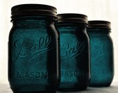 Stained Mason Jars, Pint Size, In Midnight Blue, Set of 3