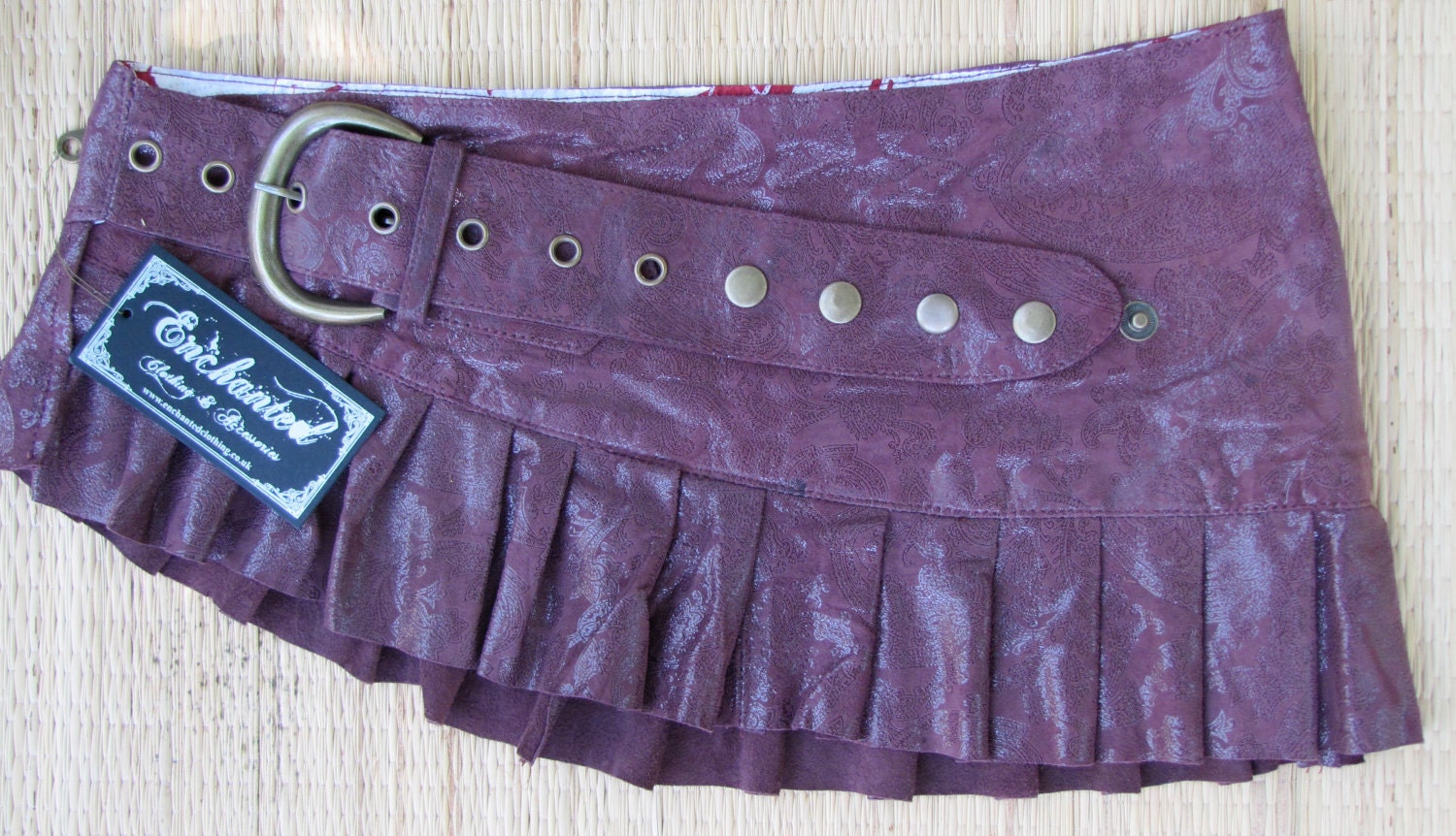 Leather suede mini skirt printed leather steampunk tribal fetish mini skirt wraparound