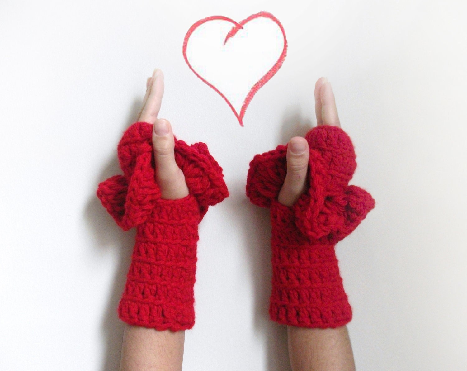 Fingerless Gloves by giZZdesign, red and crochet, Valentine's gift, Choose your color....Christmas Gift - giZZdesign