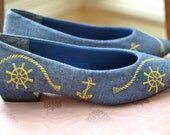 Vintage Denim Nautical Flats / 1980s Shoes