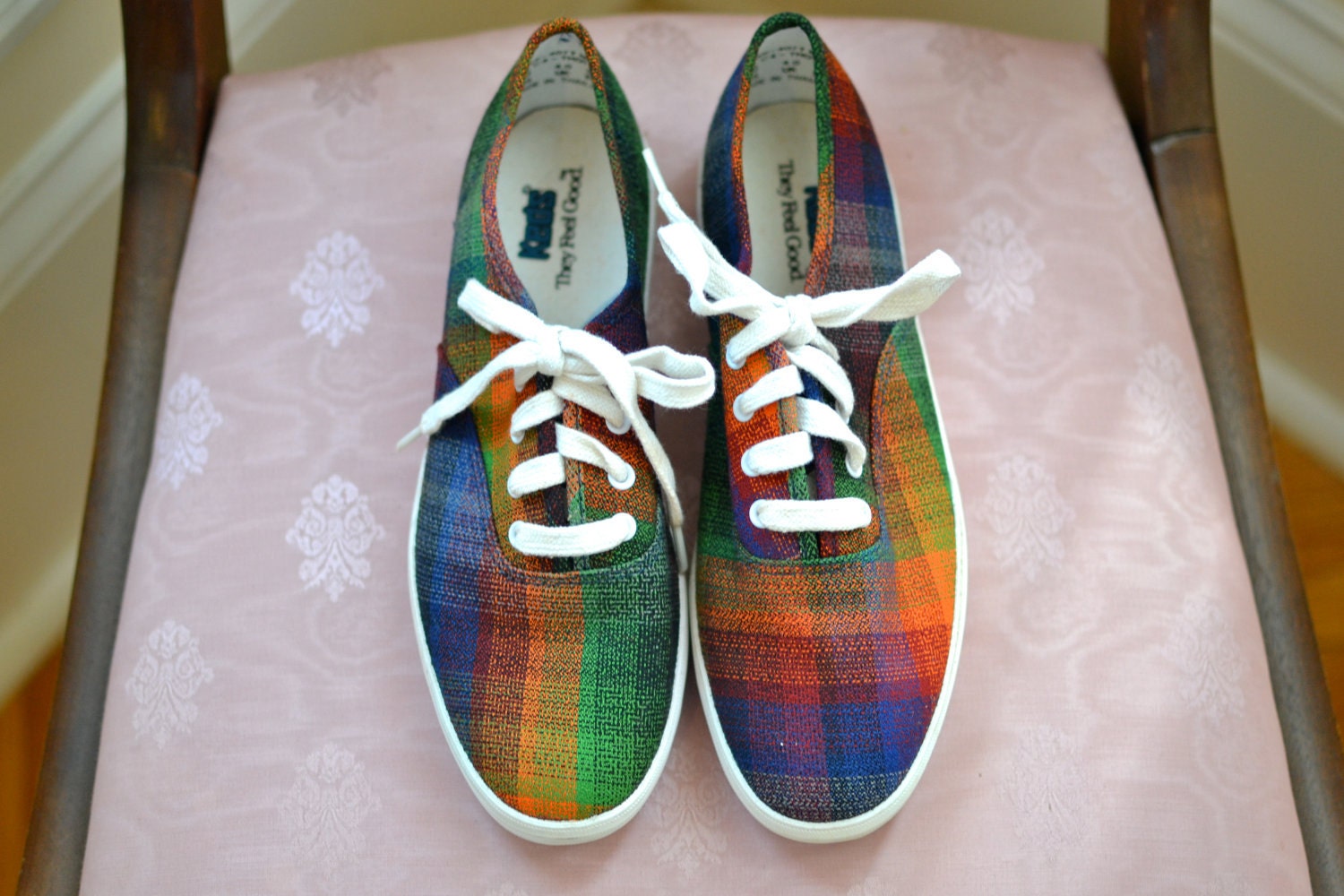 Vintage Striped Rainbow Keds Sneakers / 1980s Sneakers