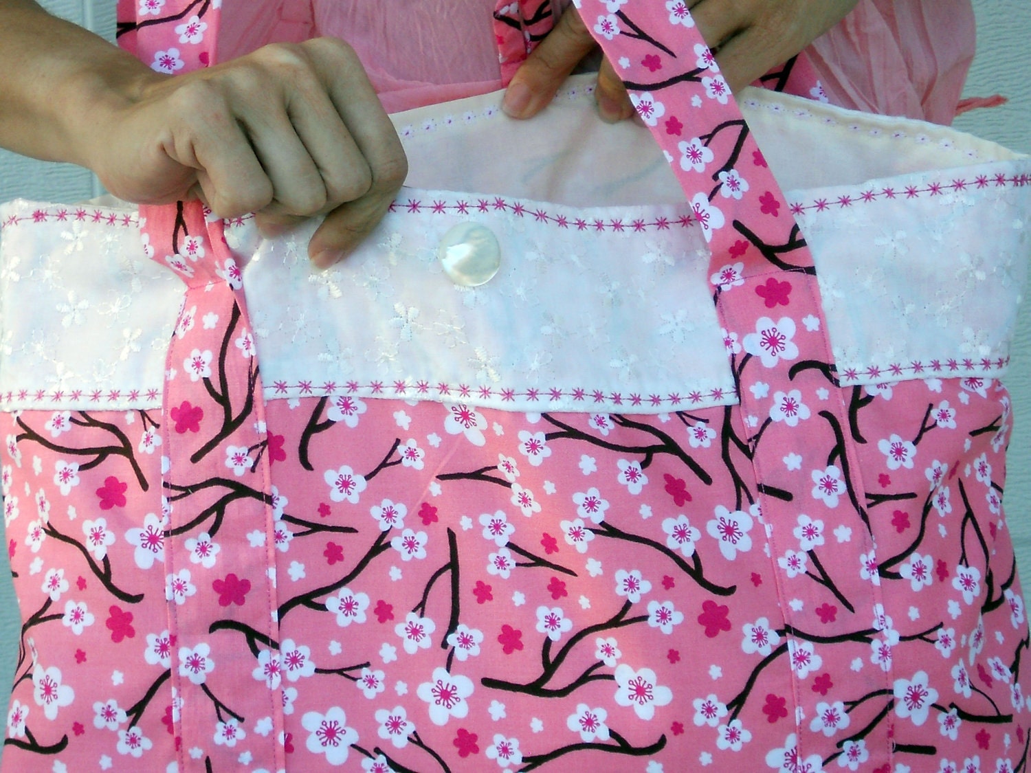 Large summer beach tote bag/ shoulder bag in cherry blossom pink