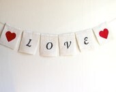 Wedding Burlap Banner Garland, LOVE Hearts burlap banner, Wedding bridal shower decor, Engagement Party Decoration, Photo Props