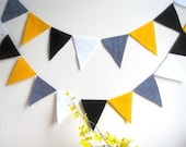 Wedding pennant flag banner, yellow grey black white, Birthday party decoration, Children's Room Decor, Photo Booth Prop, yellow gray - 8 ft